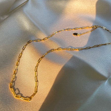 14K Gold Filled Paperclip Necklace Chain and Bracelet Set