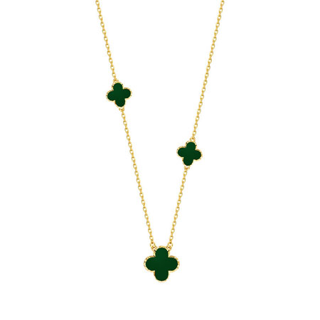 14K Gold Plated Three Four Leaf Clover Necklace Sterling Silver