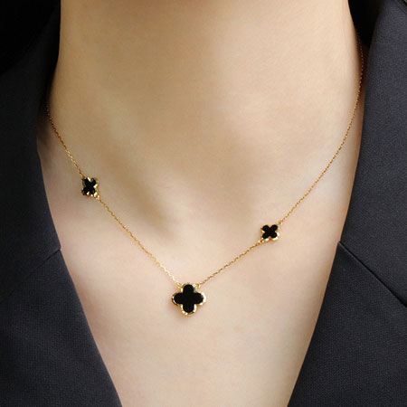 14K Gold Plated Three Four Leaf Clover Necklace Sterling Silver