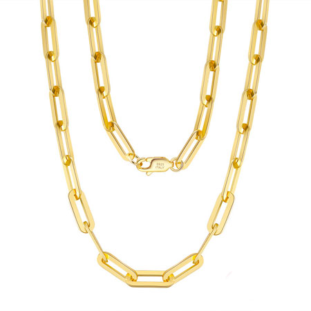 14k Gold Plated Paperclip Chain Necklace in Sterling Silver