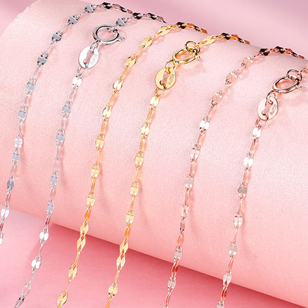 18K Gold Lip Shape Glitter Flat Clavicle Chain Necklace for Women