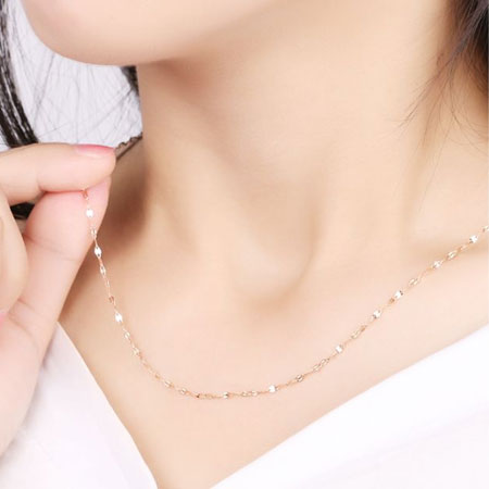 18K Gold Lip Shape Glitter Flat Clavicle Chain Necklace for Women