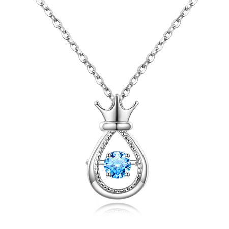18K Gold Necklace Heart of The Ocean Crown with Beating CZ Diamond