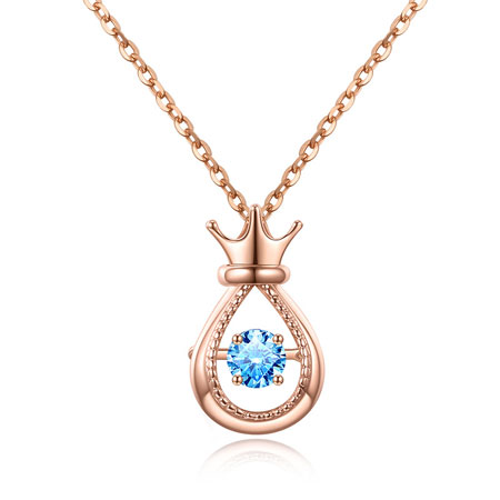 18K Gold Necklace Heart of The Ocean Crown with Beating CZ Diamond