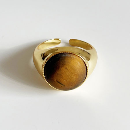 18K Gold Plated Ladies Tiger Eye Ring in Sterling Silver
