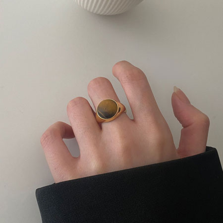 18K Gold Plated Ladies Tiger Eye Ring in Sterling Silver