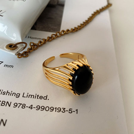 18K Gold Plated Ring with Black Onyx in Sterling Silver