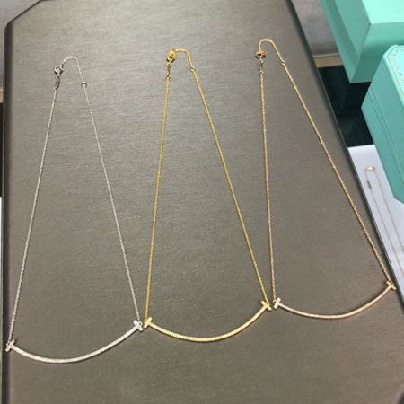 Mini Small Large 18K Gold T Smile Pendant Necklace with Moissanite Diamond