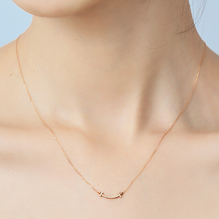 Mini Small Large 18K Gold T Smile Pendant Necklace with Moissanite Diamond