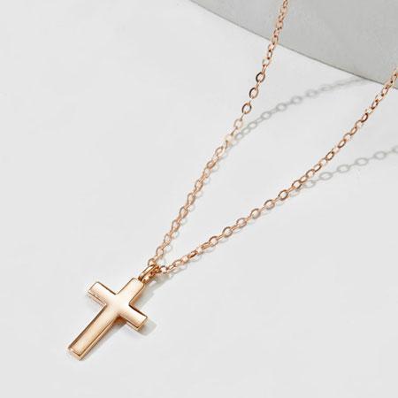 Smooth 18K Rose Gold Cross Pendant Necklace