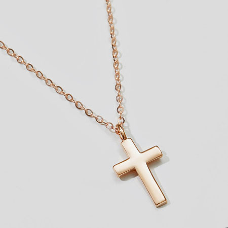 Smooth 18K Rose Gold Cross Pendant Necklace