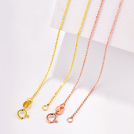 18K Solid Gold Ball Chain Necklace White Gold Rose Gold Yellow Gold