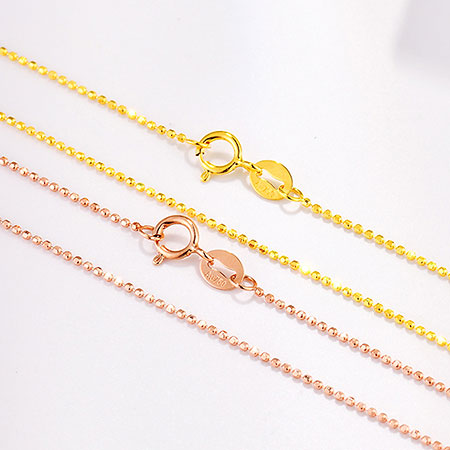 18K Solid Gold Ball Chain Necklace White Gold Rose Gold Yellow Gold