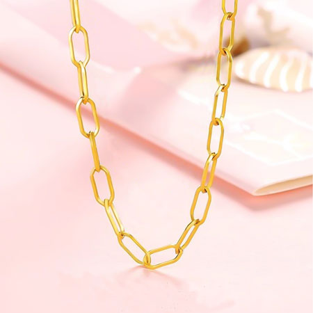 18K Solid Gold Paperclip Chain Necklace Rose Yellow Gold 16 17 18 20 22 24 Inch