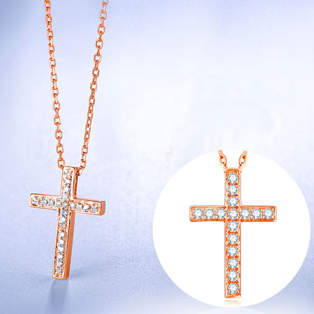 18K White Gold Yellow gold Rose Gold Cross Necklace with Diamonds