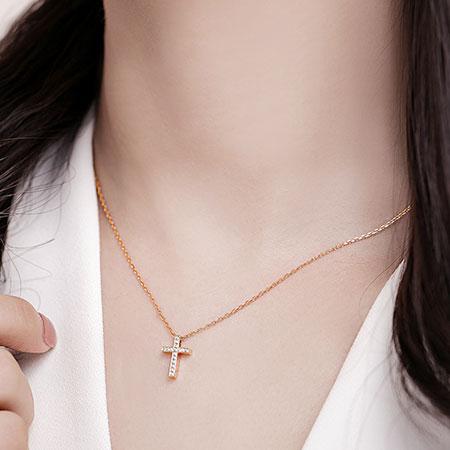 18K White Gold Yellow gold Rose Gold Cross Necklace with Diamonds