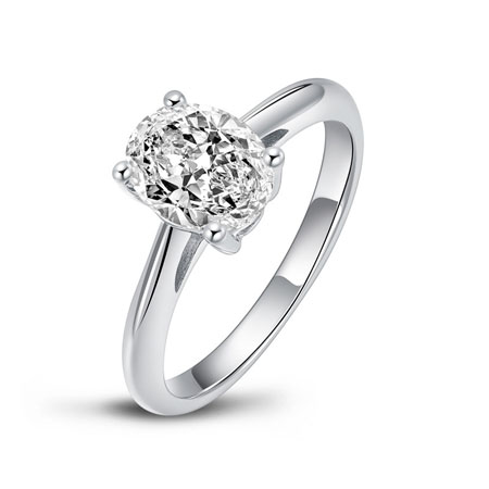Oval Solitaire Engagement Ring in Sterling Silver 4 Prong 2 Carat