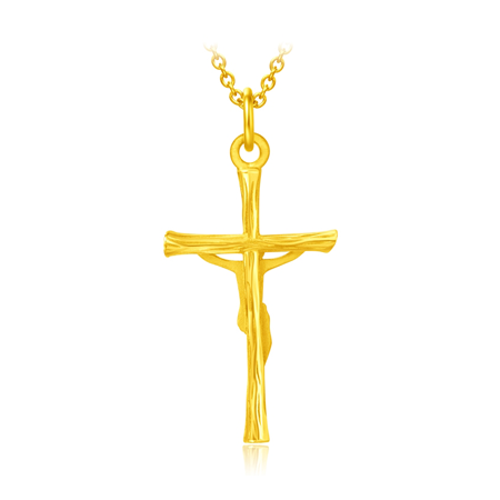 24K Yellow Gold Cross Pendant Necklace with Jesus