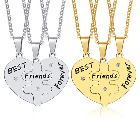 3 Best Friends Forever Necklace Set Titanium Stainless Steel