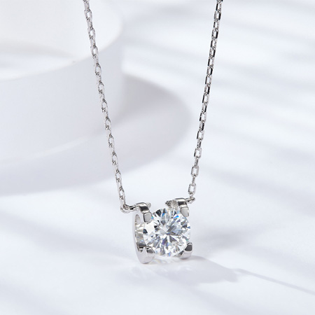 Classic 4 Prong Round Moissanite Diamond Necklace in Sterling Silver