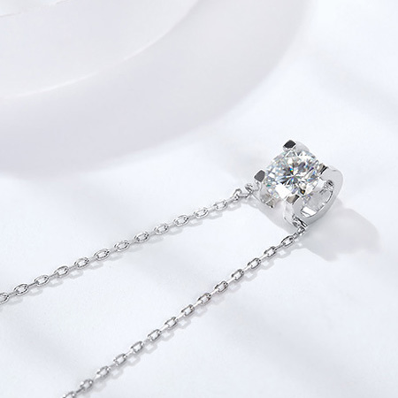 Classic 4 Prong Round Moissanite Diamond Necklace in Sterling Silver