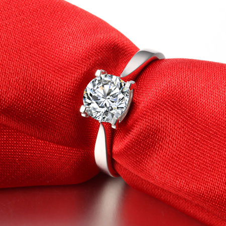 925 Silver Round Diamond 4 Prong Solitaire Engagement Ring
