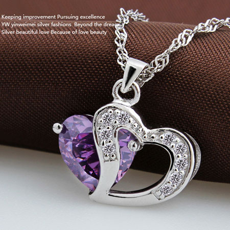 Sterling Silver Purple Amethyst Heart Pendant Necklace