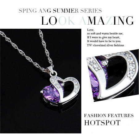 Sterling Silver Purple Amethyst Heart Pendant Necklace