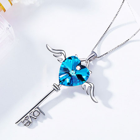 Angel Wings Heart Key Love Pendant Necklace