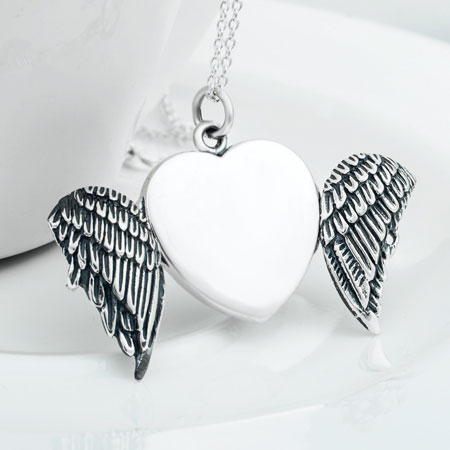 Sterling Silver Angel Wings Locket Necklace