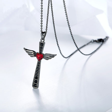 Angel Wings Vampire Cross Necklace with Crystal from Swarovski