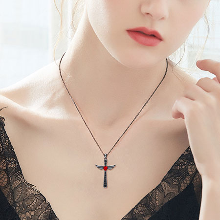 Angel Wings Vampire Cross Necklace with Crystal from Swarovski