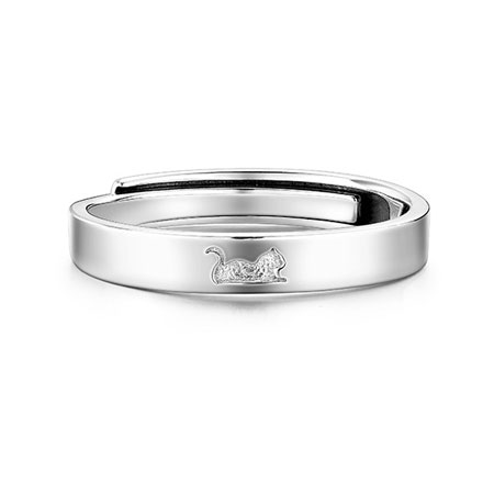 Animal Pattern Couple Rings with Puzzle Heart Sterling Silver