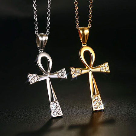 Ankh Couple Cross Necklace with CZ Diamond Titanium Stainless Steel35