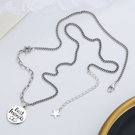 Round Best Friends Necklace with Star Sterling Silver