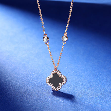 Black Four Leaf Clover Necklace for Women Sterling Silver