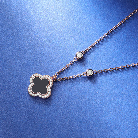 Black Four Leaf Clover Necklace for Women Sterling Silver