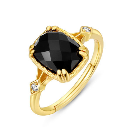 Black Onyx Engagement Ring in Sterling Silver