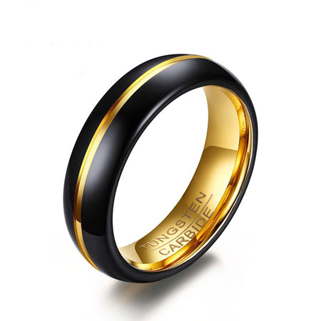 Black Tungsten Ring with Gold Inlay 6MM