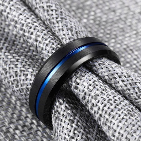 Black and Blue Mens Wedding Band 8mm Width