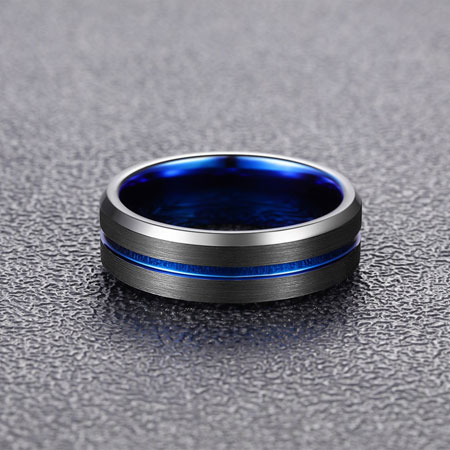 Black and Blue Mens Wedding Band 8mm Width