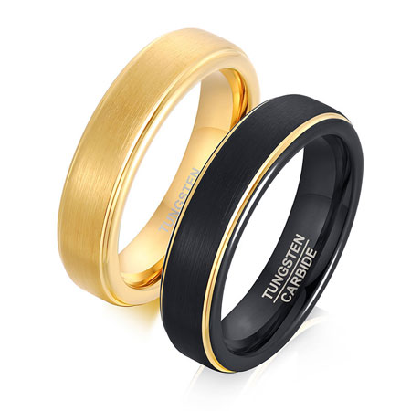 Mens Black and Gold Tungsten Carbide Ring