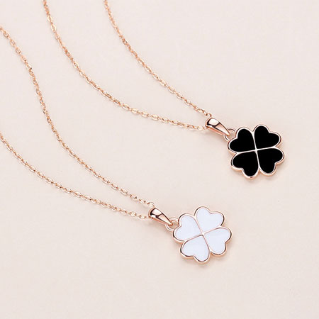 Black and White Thermochromic Four Leaf Clover Pendant Necklace Sterling Silver