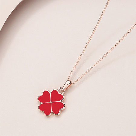 Black and White Thermochromic Four Leaf Clover Pendant Necklace Sterling Silver