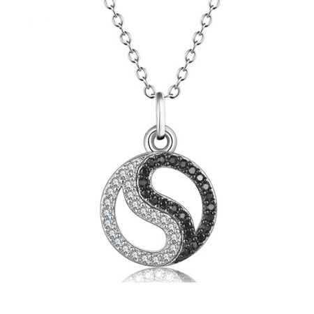 Black and White Yin Yang Pendant Necklace in Sterling Silver