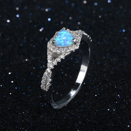 Twisted Blue Heart Shaped Opal Rings in Sterling Silver
