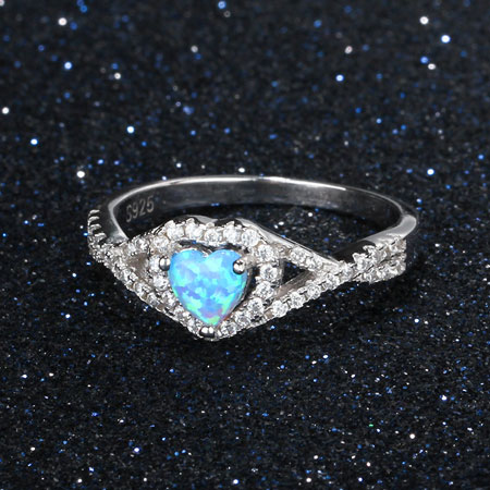 Twisted Blue Heart Shaped Opal Rings in Sterling Silver