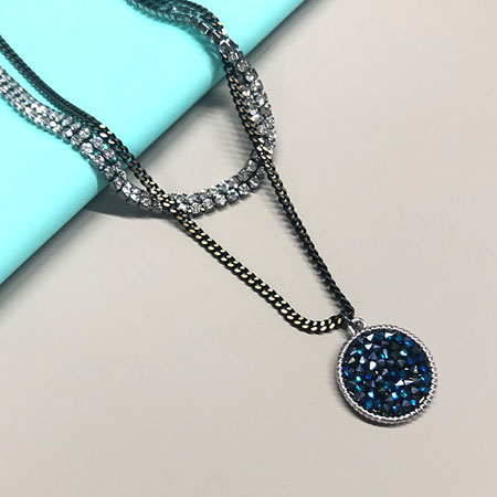 Blue Sparkling Circle Pendant Necklace With Crystals from Swarovski for Women