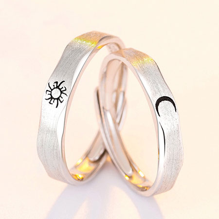 Brushed Sun and Moon Wedding Ring in Sterling Silver