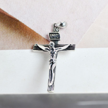 Catholic Cross Pendant Necklace for Men and Women Sterling Silver